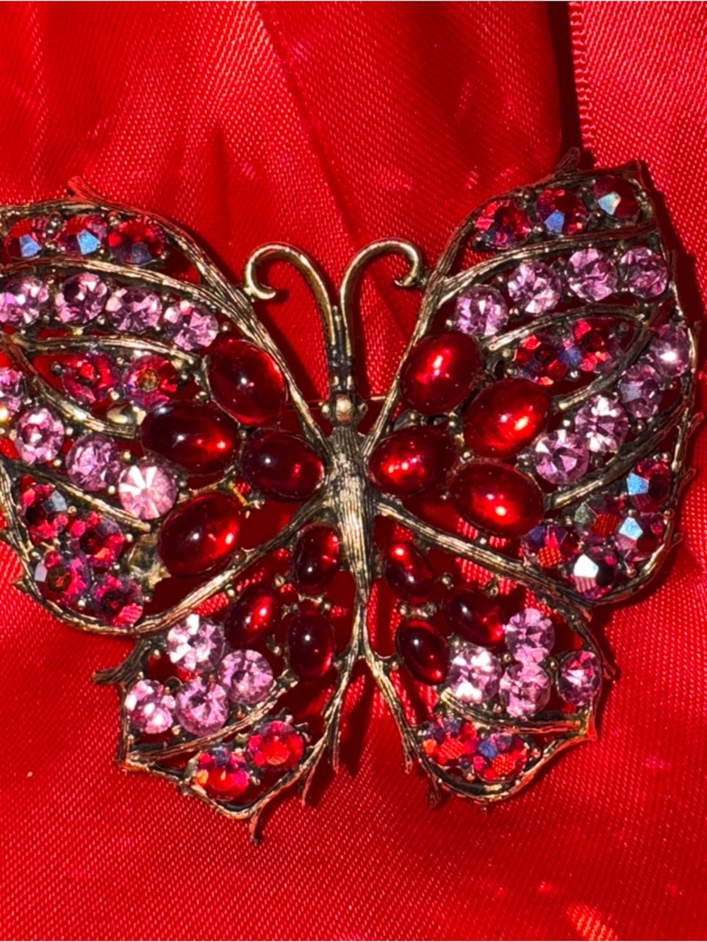 Weiss Vintage Pink and Red Butterfly Crystal Brooch
